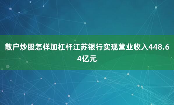 散户炒股怎样加杠杆江苏银行实现营业收入448.64亿元